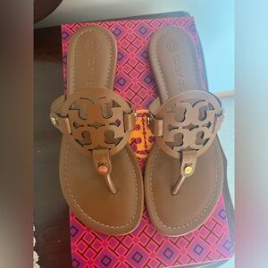 Tory Burch Brown Leather Miller Sandals